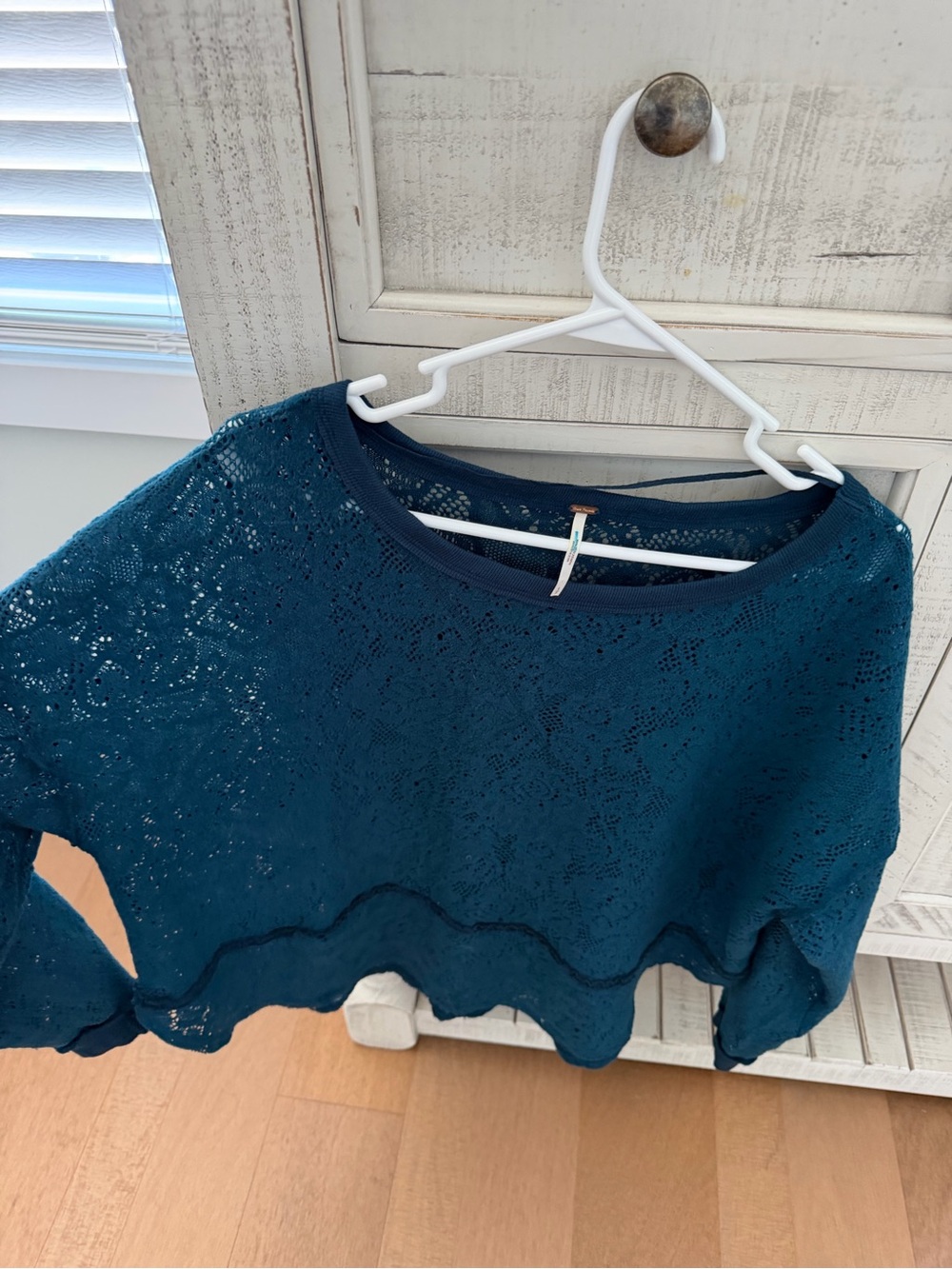 Free People Teal Lace-Textured Women's Sweater - Knit